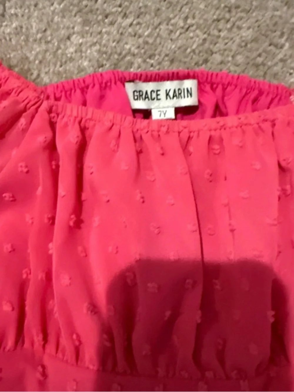 Grace Karin Girls' Hot Pink Swiss Dot Long Sleeve Ruffle Dress